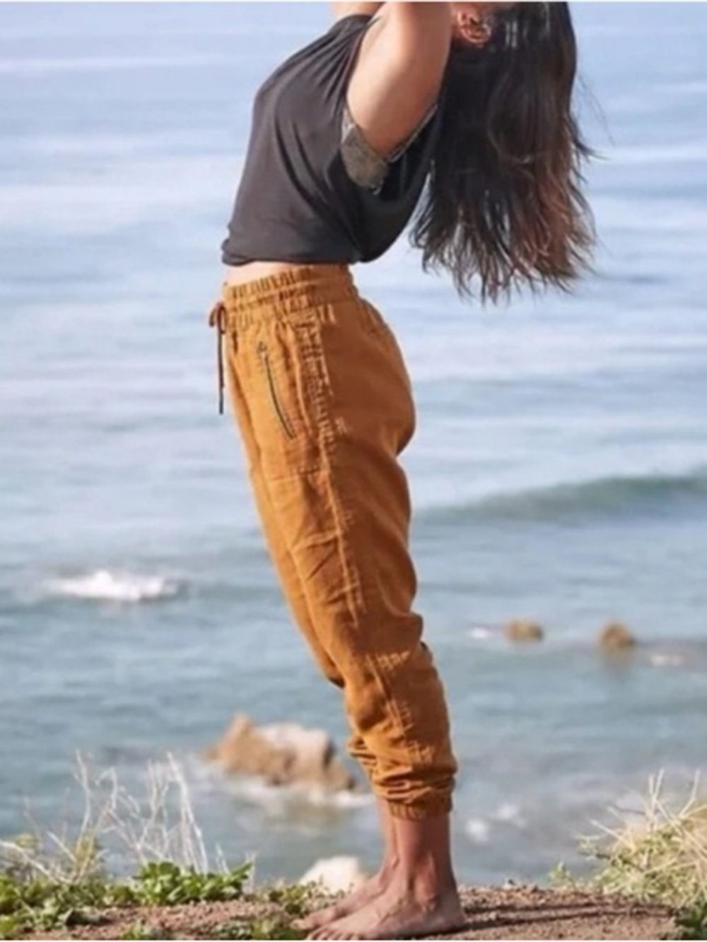 Athleta Cabo 100% linen Drawstring Jogger in Warm Camel - Picture 2 of 9